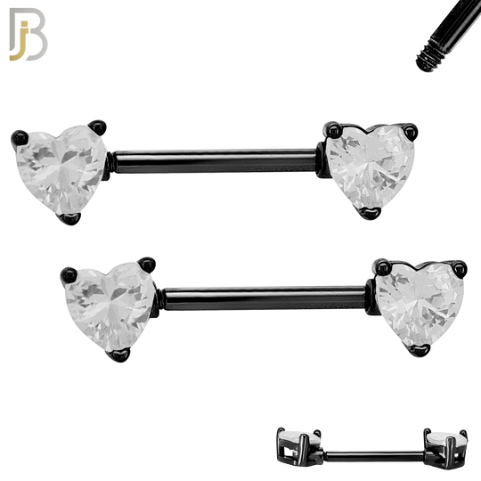 NP03K - 316L Surgical Steel Black Plated Screw Prong Heart Zircon Nipple Ring Piercing image 2