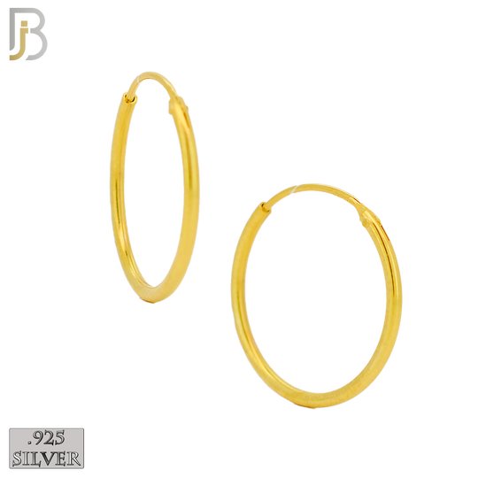 925-ES310G - .925 Sterling Silver in Gold Plating Plain Hoop Earrings - 20mm image