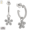 925-ES272- .925 Sterling Silver Half Hoops with Dangling Flower with Zircon Design Earrings Stud image 1