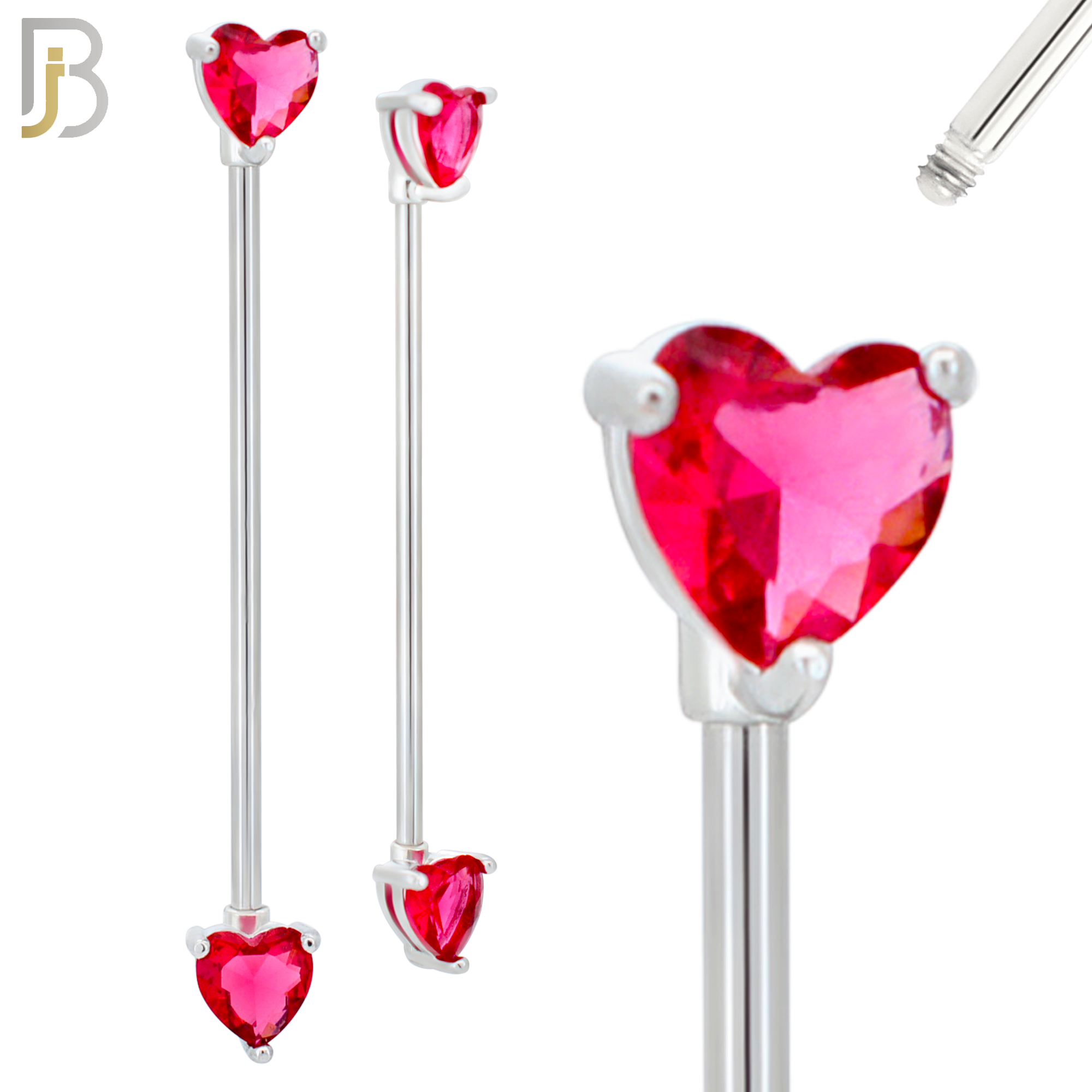 PK-BB60S - 316L Surgical Steel Heart Shaped CZ in Prong Set Industrial Barbell Pack of 16 pcs image 3