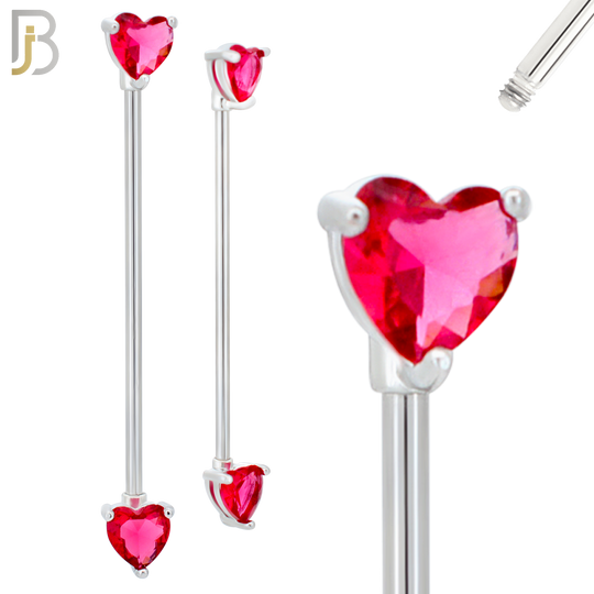PK-BB60S - 316L Surgical Steel Heart Shaped CZ in Prong Set Industrial Barbell Pack of 16 pcs image 3
