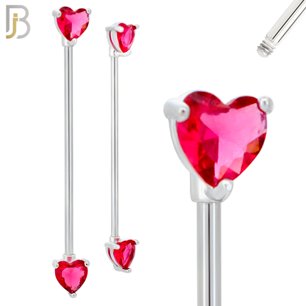 PK-BB60S - 316L Surgical Steel Heart Shaped CZ in Prong Set Industrial Barbell Pack of 16 pcs image 3