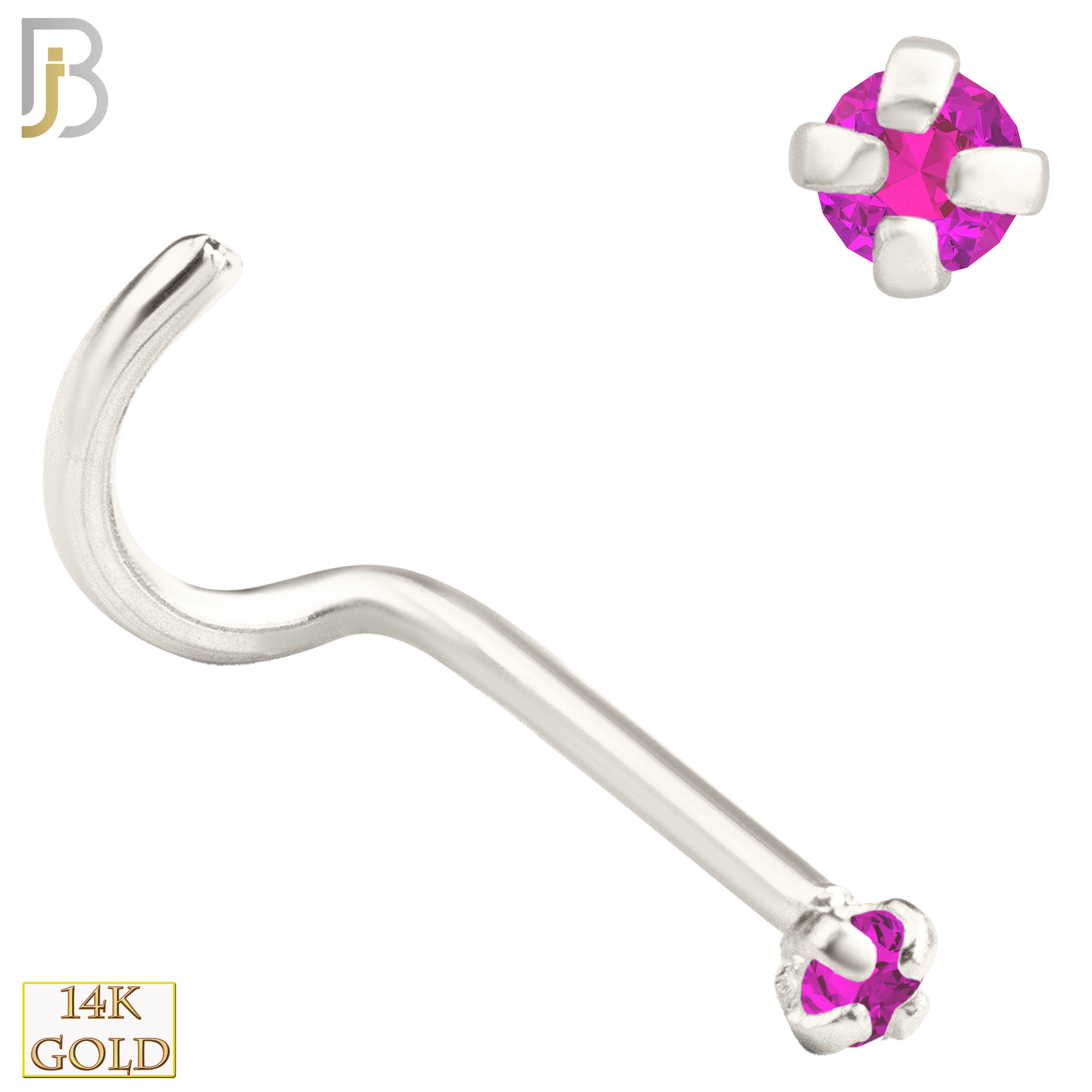14-NR03CWP - 20g 14k White Gold Nose Screw with Pink Colored CZ - 1.5mm image