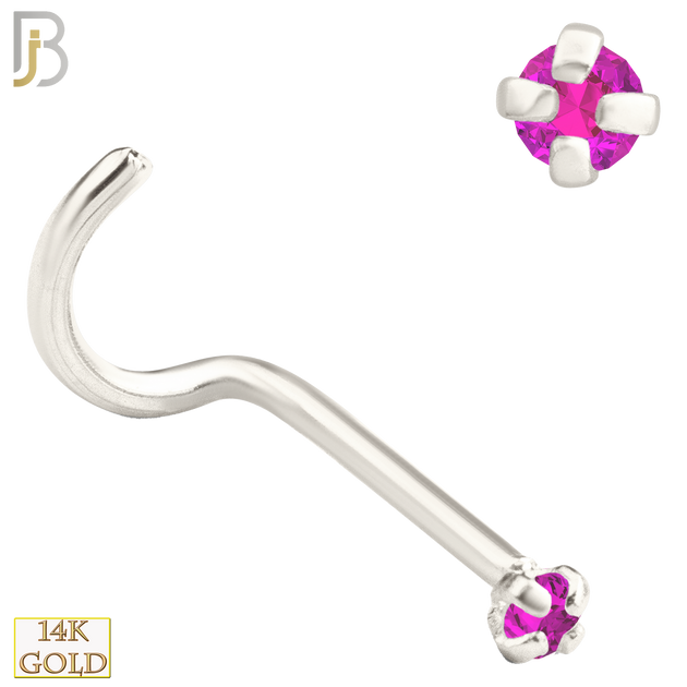 14-NR03CWP - 20g 14k White Gold Nose Screw with Pink Colored CZ - 1.5mm image