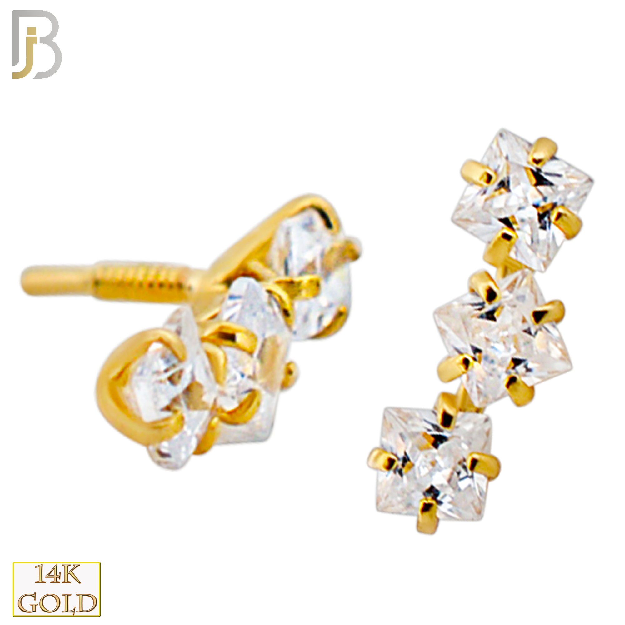 14-LB121 - 14k Yellow Gold Three (3) Square Cubic Zirconia in Prong Setting Labret image 1
