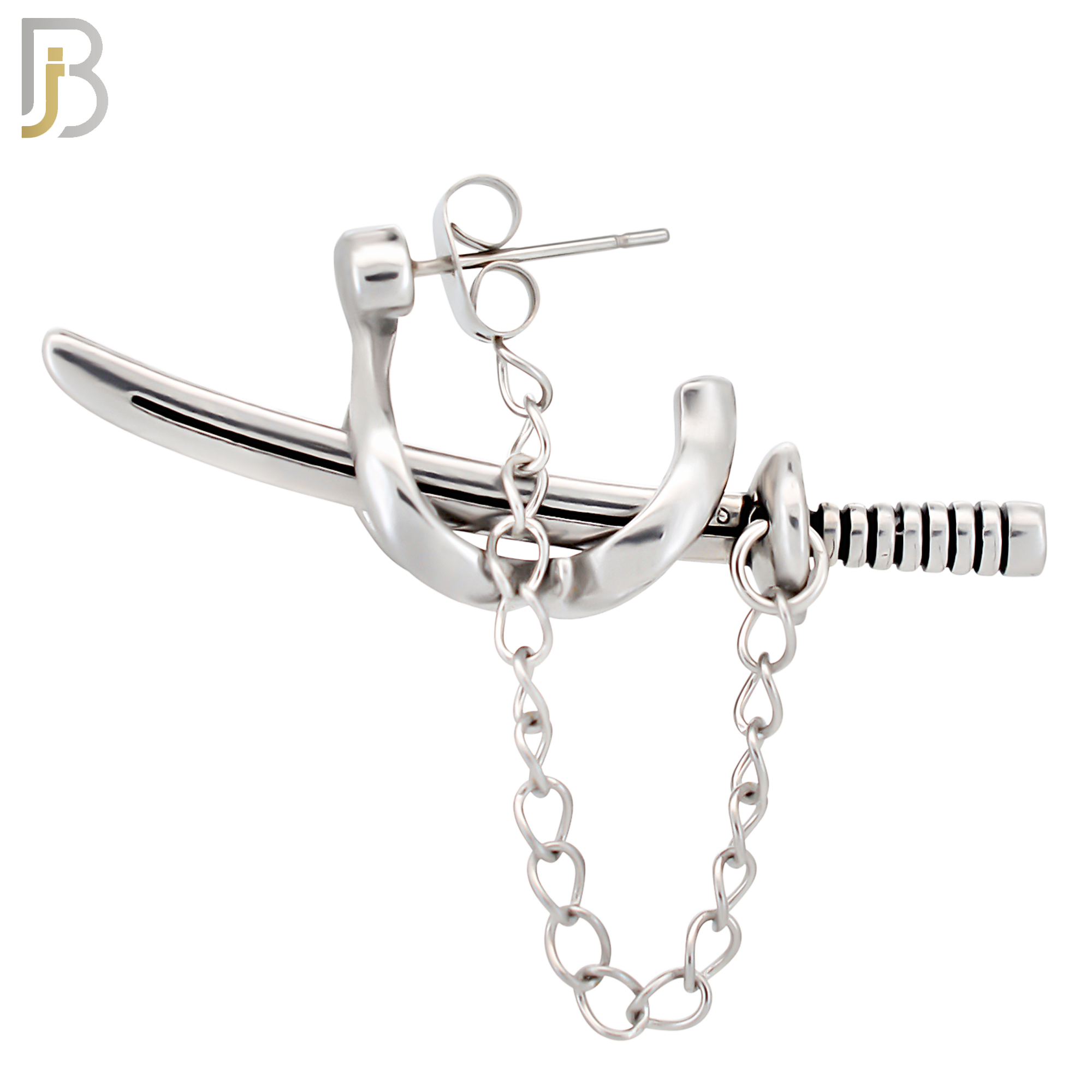ES289 - 316L Stainless Steel Katana Sword in Chain Earring Stud image 1