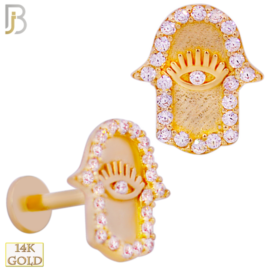14-LB79 - 14k Yellow Gold Hamsa Labret with Multi CZ image 0