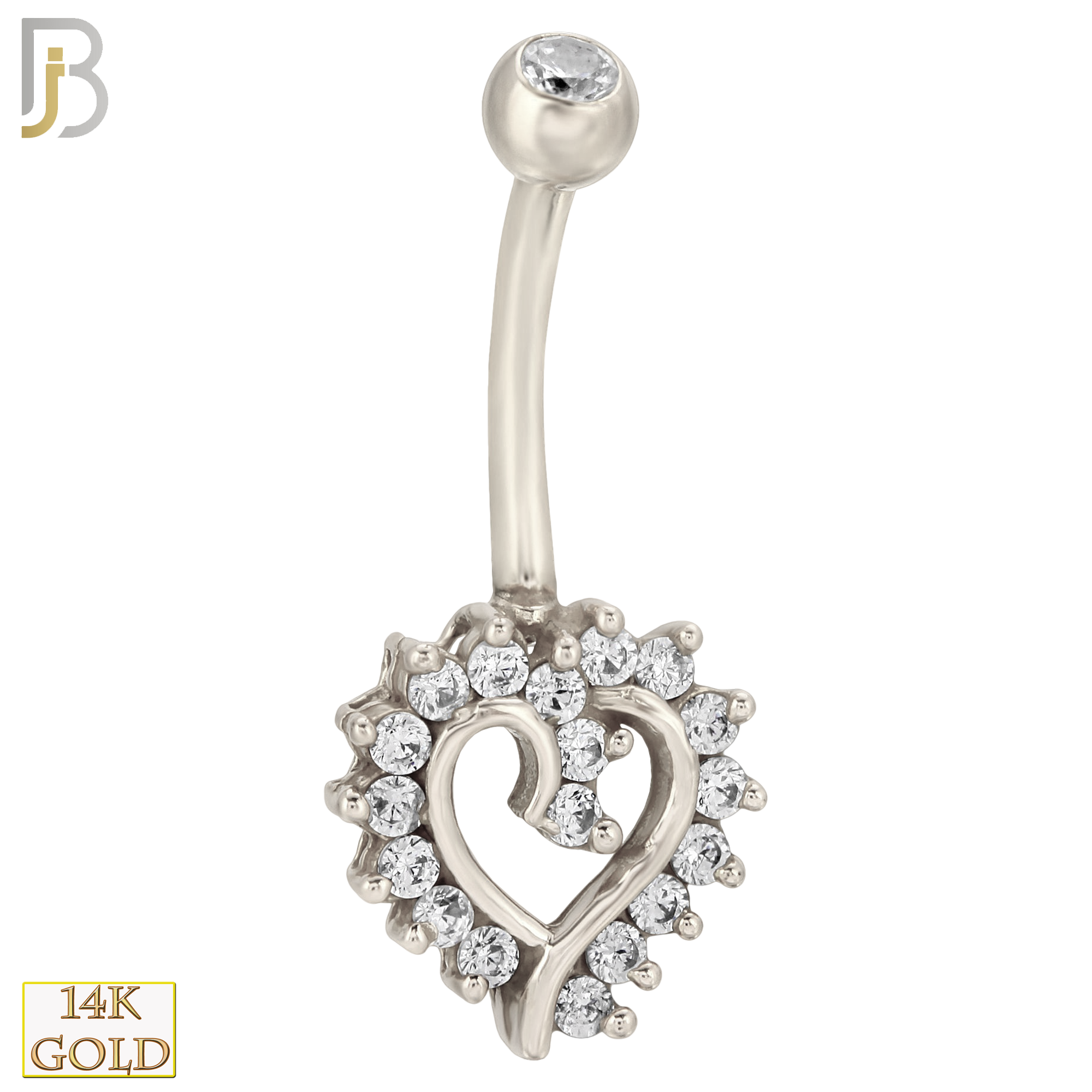 14-NB12 - 14k Solid Gold Banana Belly Ring with  11mm Heart Design image 1