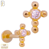 14-LB89 - 14k Yellow Gold Beaded Cross with Center CZ - Yellow Gold image