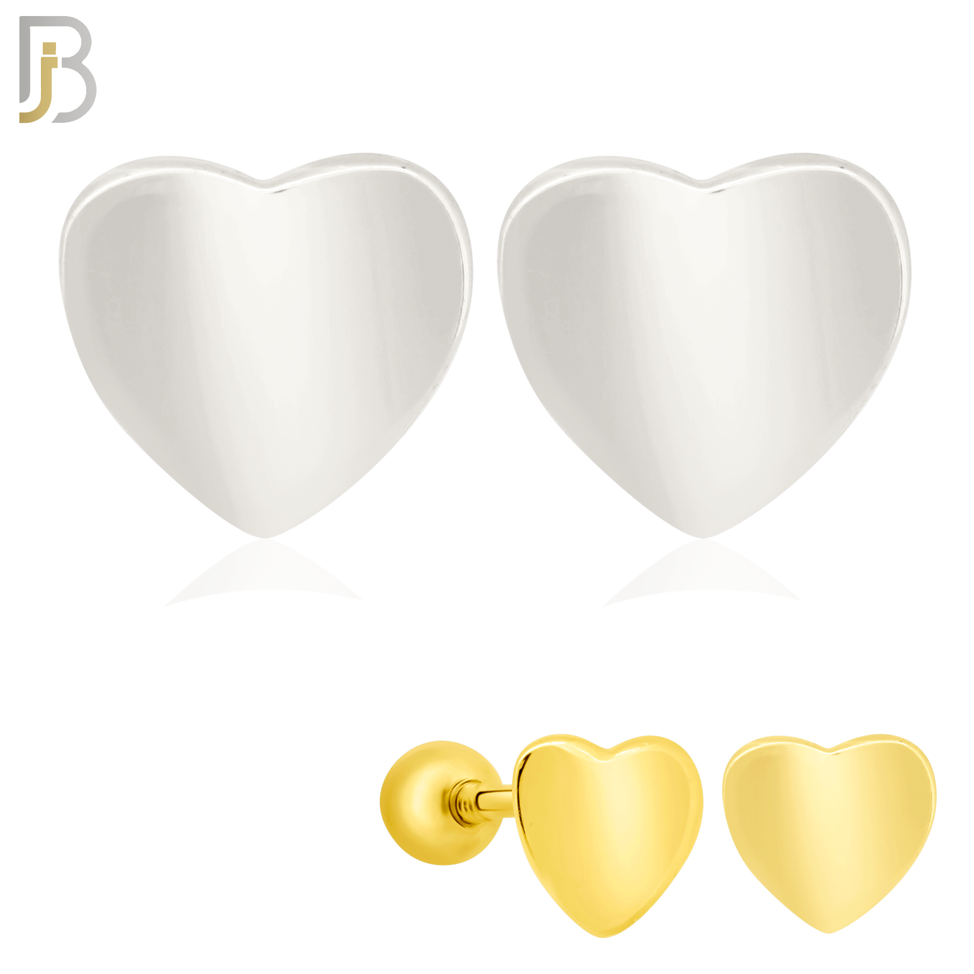 925-ES203 - Screw Ball Back - .925 Sterling Silver Plain Heart Design Earring Stud image 0