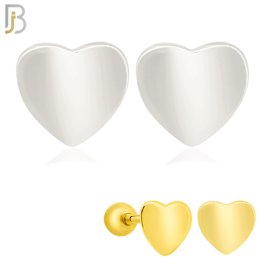 925-ES203 - Screw Ball Back - .925 Sterling Silver Plain Heart Design Earring Stud image 0