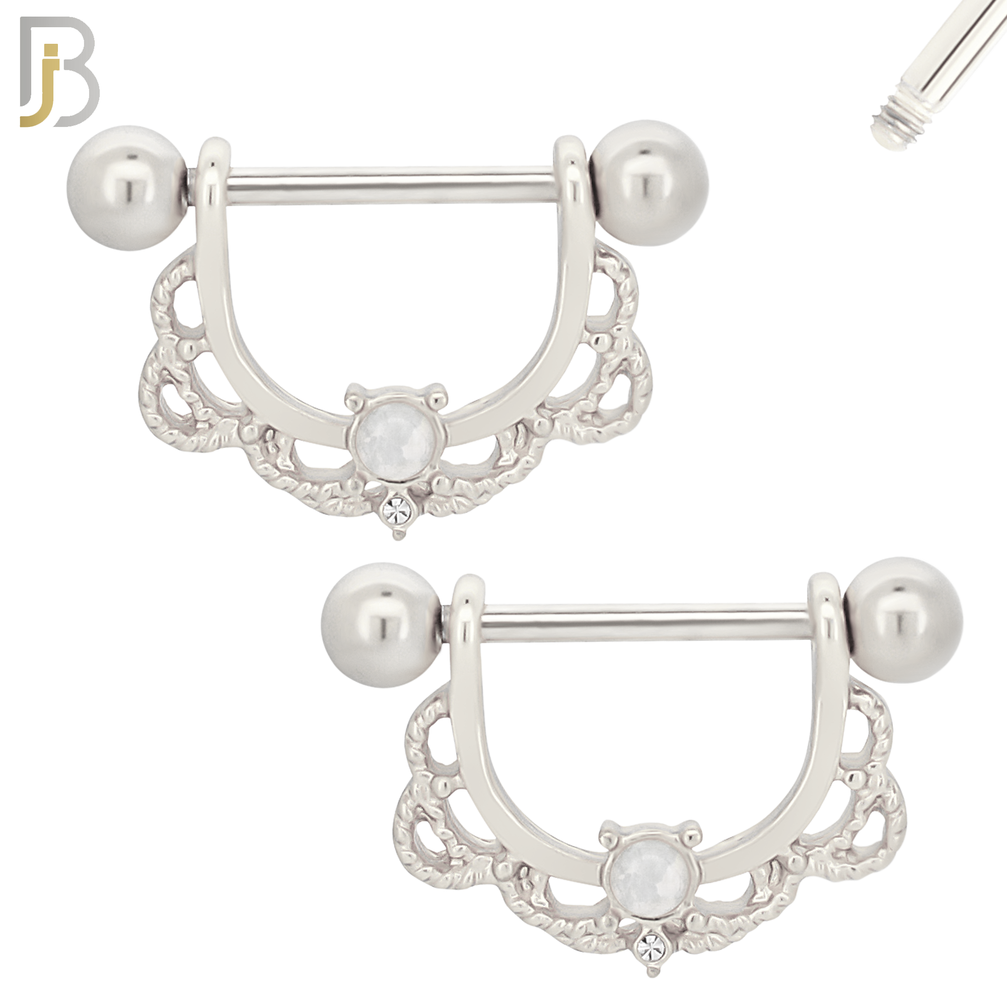 NP36 - 316L Surgical Steel Screw Bar with Alloy Horseshoe Tribal Design Opalite Pair image 1