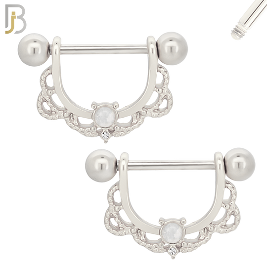 NP36 - 316L Surgical Steel Screw Bar with Alloy Horseshoe Tribal Design Opalite Pair image 1