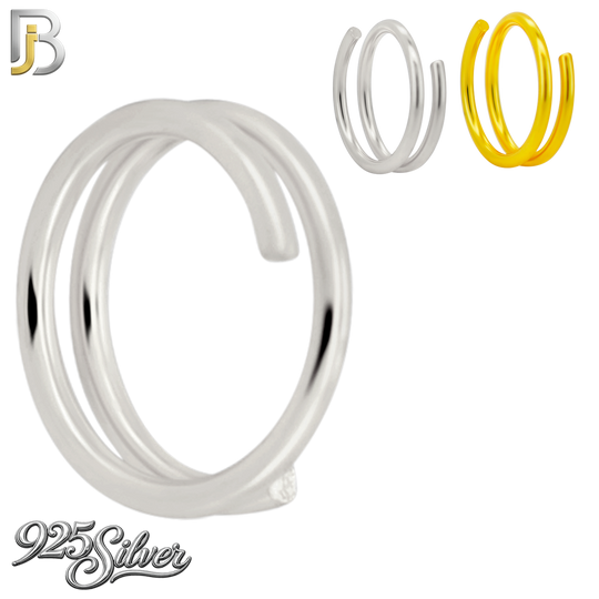 925-CT112 - 925 Sterling Silver Plain Single Spring Double Hoop Nose Ring (Pack of 6)