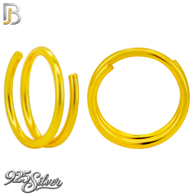 925-CT112 - 925 Sterling Silver Plain Single Spring Double Hoop Nose Ring (Pack of 6)