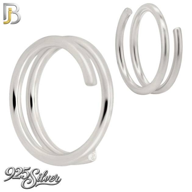 925-CT112 - 925 Sterling Silver Plain Single Spring Double Hoop Nose Ring (Pack of 6)