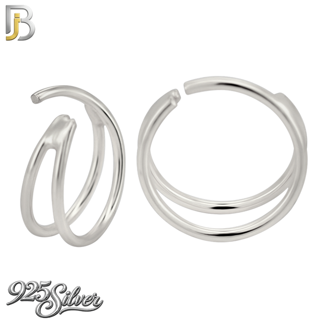 925-CT165 - 925 Sterling Silver Plain Single Piercing Double Hoop Nose Ring  (Pack of 6)