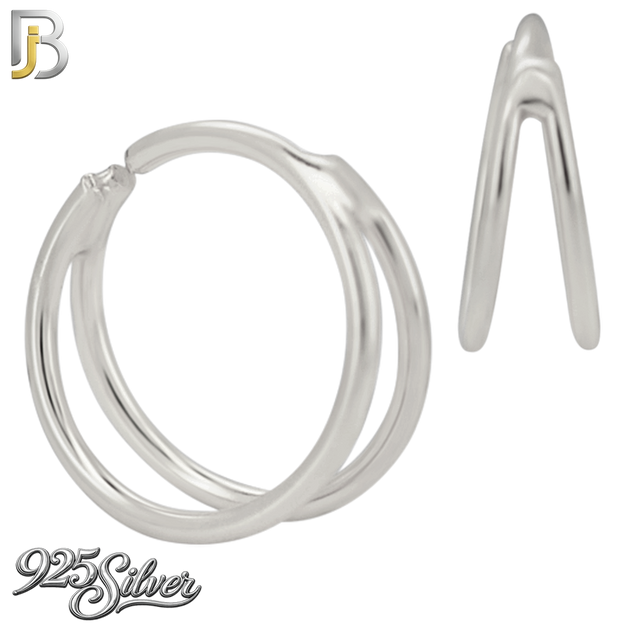 925-CT165 - 925 Sterling Silver Plain Single Piercing Double Hoop Nose Ring  (Pack of 6)