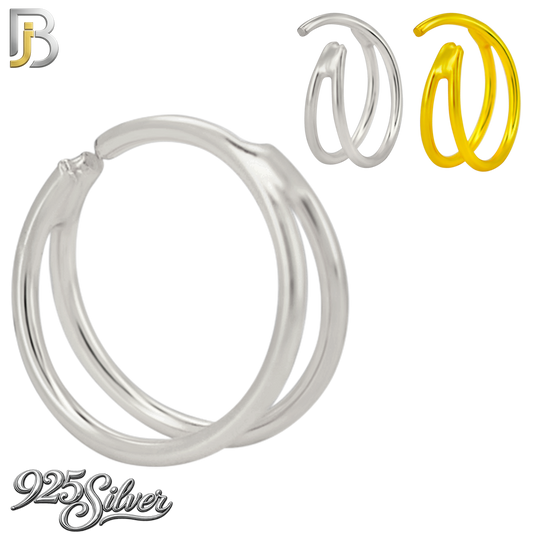 925-CT165 - 925 Sterling Silver Plain Single Piercing Double Hoop Nose Ring  (Pack of 6)