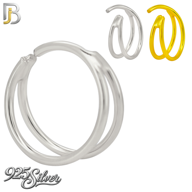 925-CT165 - 925 Sterling Silver Plain Single Piercing Double Hoop Nose Ring  (Pack of 6)
