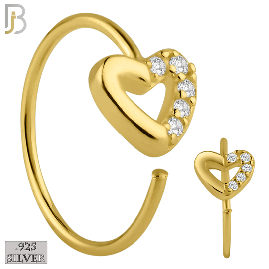 925-PK-CT06M-96 - 925 Sterling Silver All Hearts Nose Hoops 22g Thickness 8mm Wide - Pack of 96