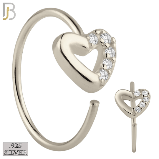 925-PK-CT06M-96 - 925 Sterling Silver All Hearts Nose Hoops 22g Thickness 8mm Wide - Pack of 96