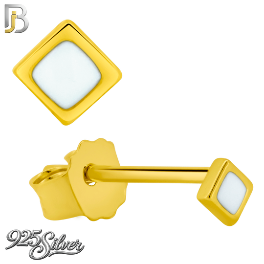 925-ES384 - .925 Sterling Silver Three Set of Square Stud Earrings (Plain Hollow Square, CZ Studded Hollow Square, Square White Enamel)