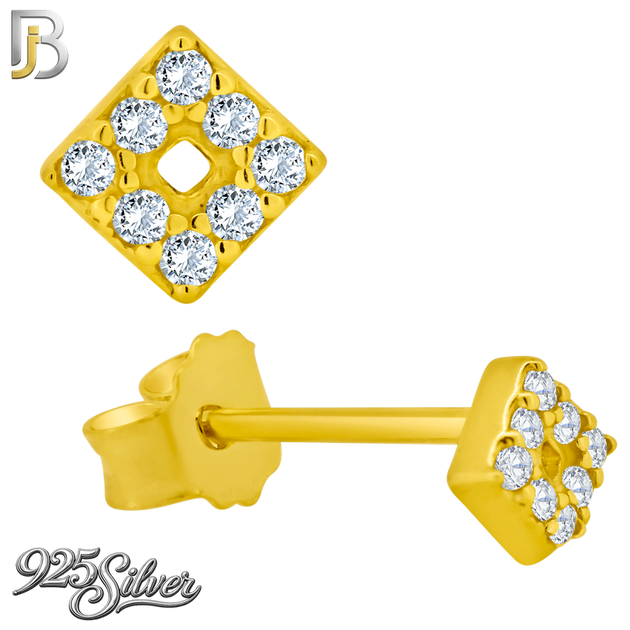 925-ES384 - .925 Sterling Silver Three Set of Square Stud Earrings (Plain Hollow Square, CZ Studded Hollow Square, Square White Enamel)