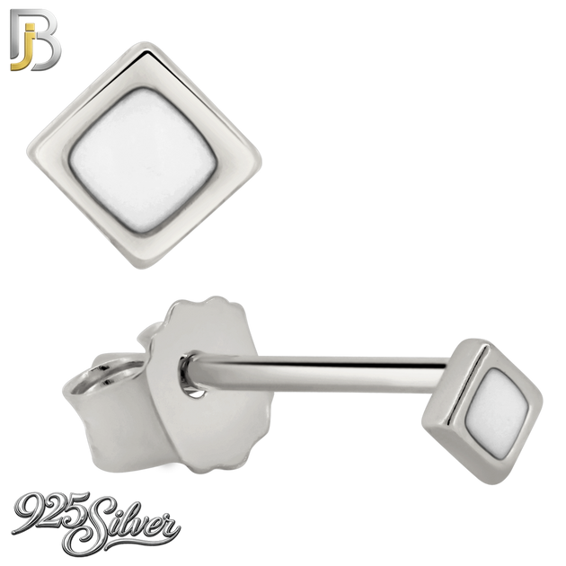 925-ES384 - .925 Sterling Silver Three Set of Square Stud Earrings (Plain Hollow Square, CZ Studded Hollow Square, Square White Enamel)