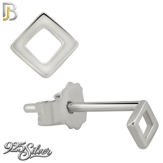 925-ES384 - .925 Sterling Silver Three Set of Square Stud Earrings (Plain Hollow Square, CZ Studded Hollow Square, Square White Enamel)