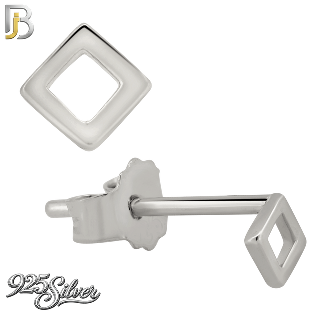 925-ES384 - .925 Sterling Silver Three Set of Square Stud Earrings (Plain Hollow Square, CZ Studded Hollow Square, Square White Enamel)
