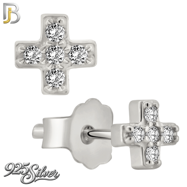 925-ES388 - .925 Sterling Silver (Single CZ in two Prong, Cross, Teddy Bear)