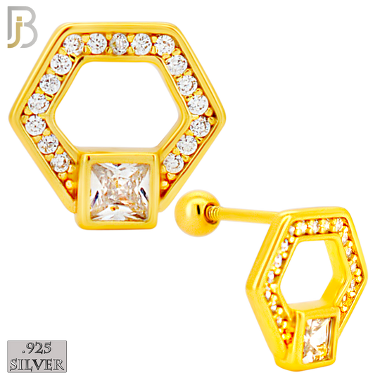 925-ES529-B – 925 Sterling Silver Hexagon Shape Studs Earrings – Screw Ball Back