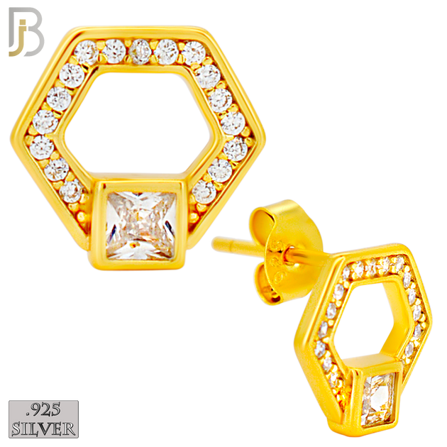 925-ES529 – 925 Sterling Silver Hexagon Shape Studs Earrings – Push Back