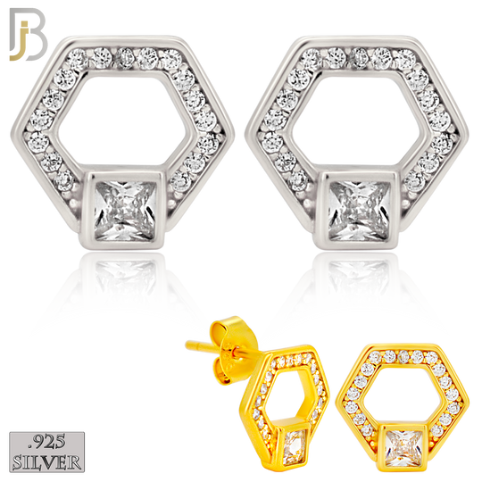 925-ES529 – 925 Sterling Silver Hexagon Shape Studs Earrings – Push Back