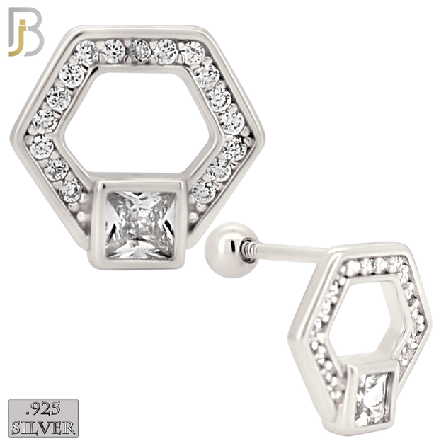 925-ES529-B – 925 Sterling Silver Hexagon Shape Studs Earrings – Screw Ball Back