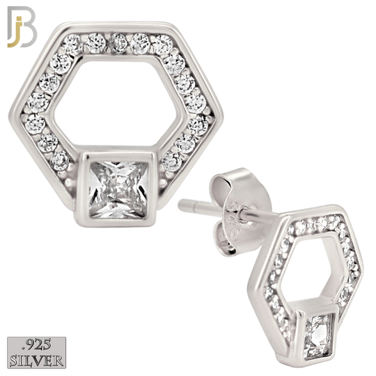 925-ES529 – 925 Sterling Silver Hexagon Shape Studs Earrings – Push Back