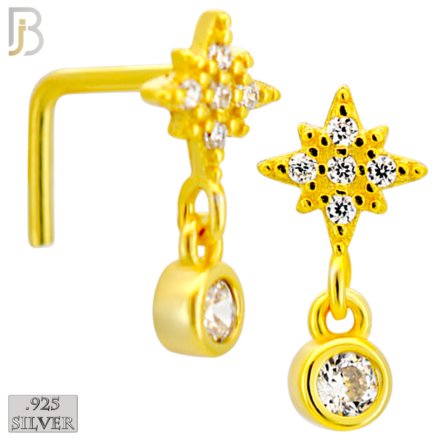 925-NR139L - 925 Silver Nose L Shape - 20g Thickness Star Design (Pack of 6)