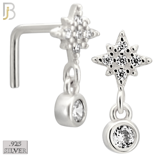 925-NR139L - 925 Silver Nose L Shape - 20g Thickness Star Design (Pack of 6)