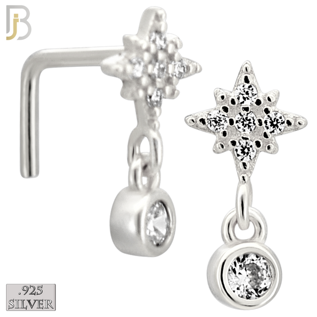 925-NR139L - 925 Silver Nose L Shape - 20g Thickness Star Design (Pack of 6)