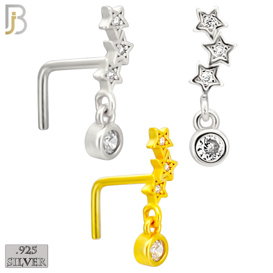 925-NR140L - 925 Silver Nose L Shape - 20g Thickness 3 Star Design (Pack of 6)