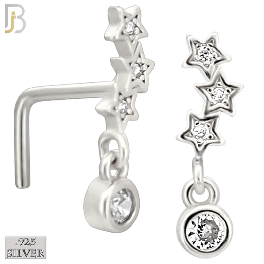 925-NR140L - 925 Silver Nose L Shape - 20g Thickness 3 Star Design (Pack of 6)