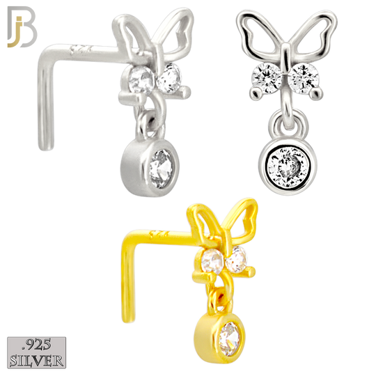 925-NR141L - 925 Silver Nose L Shape - 20g Thickness Hollow Butterfly Design (Pack of 6)