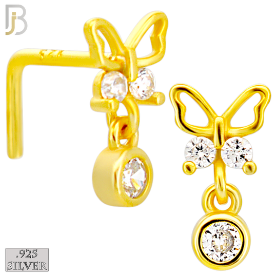 925-NR141L - 925 Silver Nose L Shape - 20g Thickness Hollow Butterfly Design (Pack of 6)
