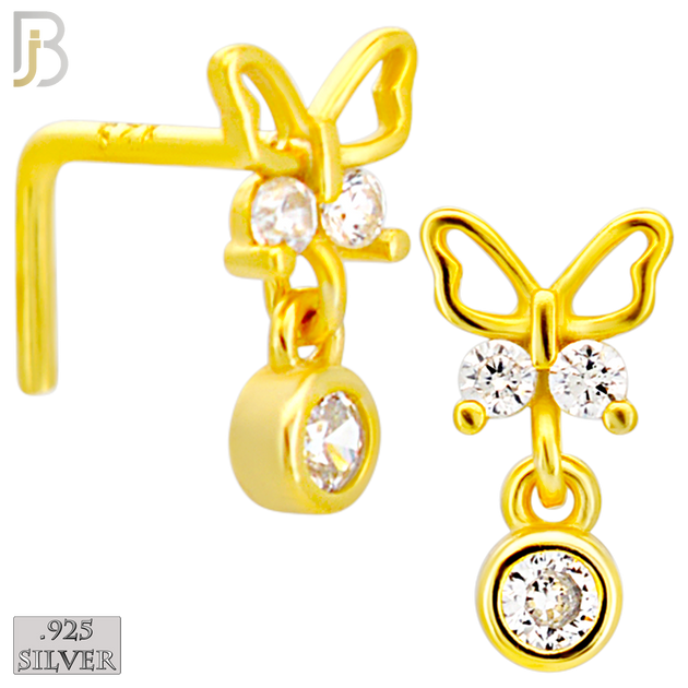 925-NR141L - 925 Silver Nose L Shape - 20g Thickness Hollow Butterfly Design (Pack of 6)