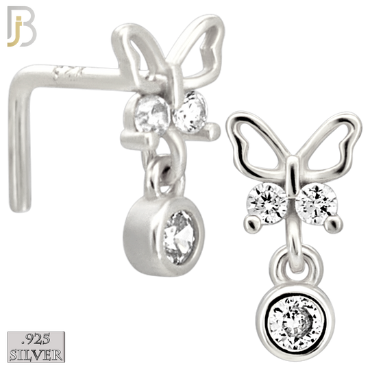 925-NR141L - 925 Silver Nose L Shape - 20g Thickness Hollow Butterfly Design (Pack of 6)