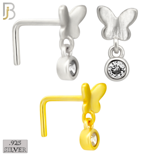 925-NR142L - 925 Silver Nose L Shape - 20g Thickness Solid  Butterfly Design (Pack of 6)