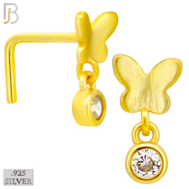 925-NR142L - 925 Silver Nose L Shape - 20g Thickness Solid  Butterfly Design (Pack of 6)