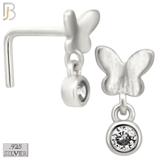 925-NR142L - 925 Silver Nose L Shape - 20g Thickness Solid  Butterfly Design (Pack of 6)