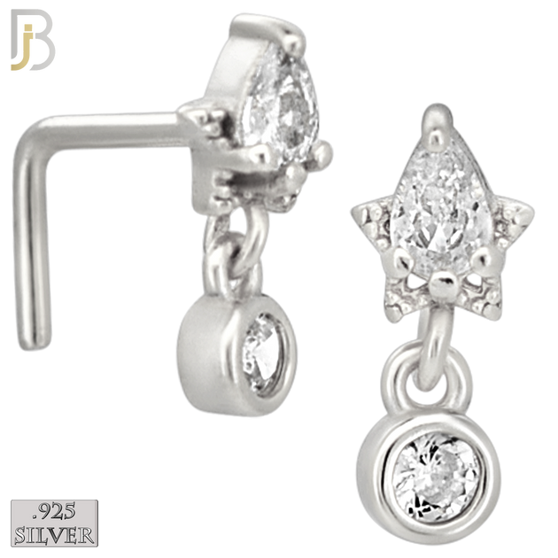 925-NR143L - 925 Silver Nose L Shape - 20g Thickness Star Design (Pack of 6)